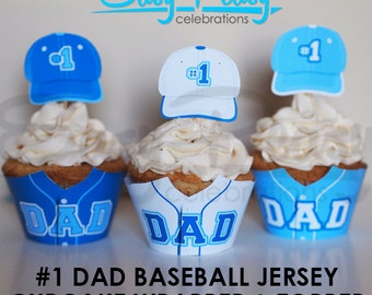 Baseball Jersey Father's Day Cupcake Wrappers and Toppers