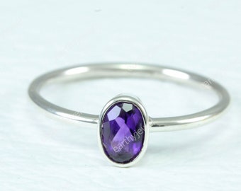 Natural Amethyst 925 Sterling Silver Ring February Birthstone Stacking Rings Gemstone Jewelry C-R192