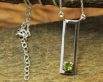 Natural Peridot Necklace Gemstone 925 Sterling Silver Or Gold Vermeil Charm Necklace Gem Stones Jewelry P013