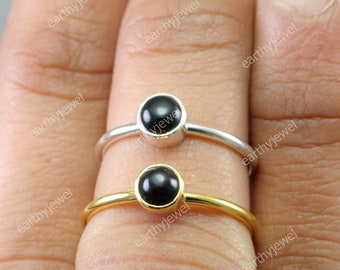 Black Onyx Sterling Silver Ring Gift for Her December Birthstone Gemstone Jewelry Stacking Ring C-R212