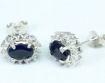 Genuine Sapphire Stud Earrings Blue Gemstone Post Earrings 925 Sterling Silver Studs Gems Stone Jewelry