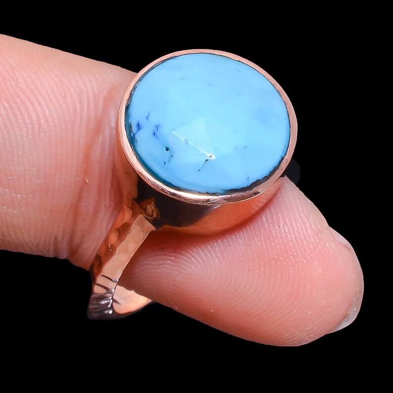 Hammered Ring Rose Gold Ring Howlite Turquoise Ring Gemstone Ring Stone Ring Turquoise Jewelry Turquoise Ring