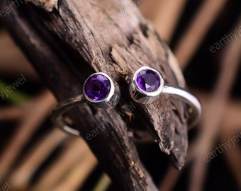 Natural Amethyst Ring 925 Sterling Silver Gemstone Rings Round Faceted Cut Gem Stone Jewelry C-R179