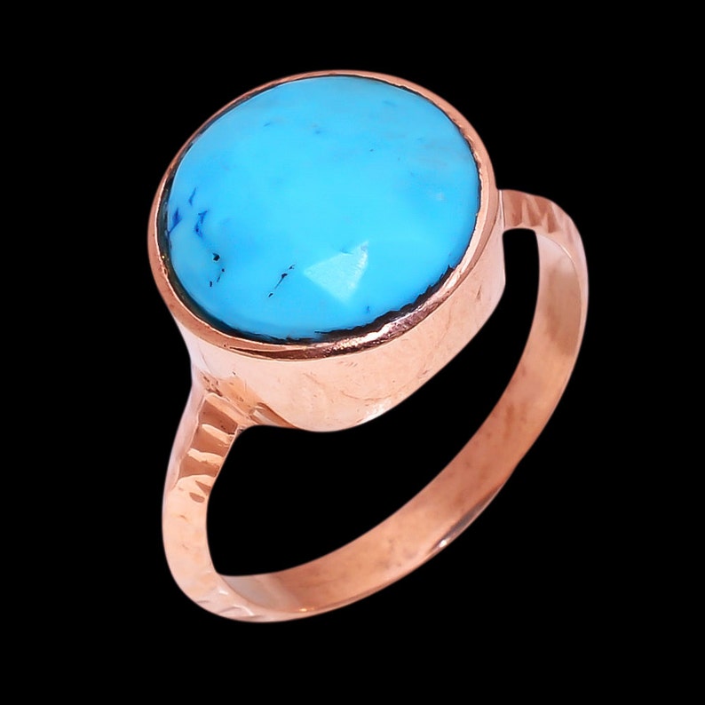 Hammered Ring Rose Gold Ring Howlite Turquoise Ring Gemstone Ring Stone Ring Turquoise Jewelry Turquoise Ring