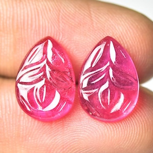 1 Pair Natural Glass Filled Ruby Carved Gemstone 9.5x13.5mm Pear Shape Genuine Ruby Gemstones Cab Loose Carving Gems Stones Cabochon J-191