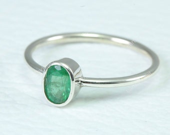 Emerald Sterling Silver Ring May Birthstone Jewelry Gemstone Gifts for All C-R199