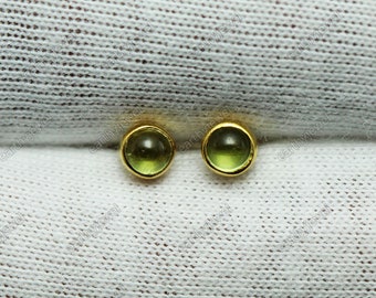 Natural Peridot Silver Stud Earrings Gemstone Post Earrings 925 Sterling Silver or Gold Vermeil Studs 3mm Round Cabochons Gems Stone Jewelry