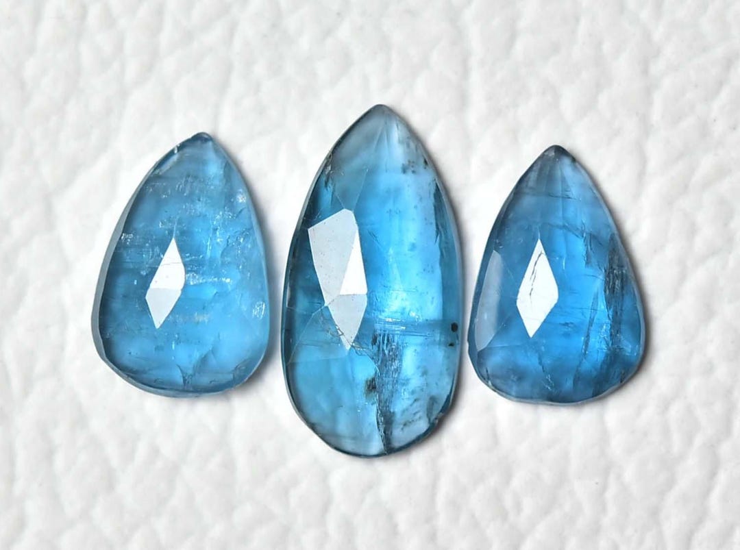 3 Pieces Natural Teal Blue Kyanite Faceted Loose Gemstone 8x11.5mm ...