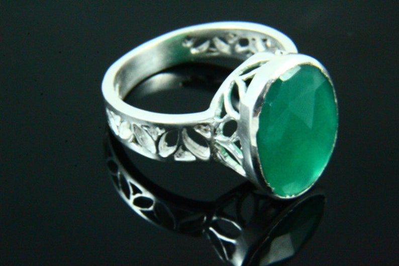 Green Chalcedony Ring Silver Ring 925 Silver Plated Natural Green Onyx Ring Gems Rings Handmade Ring Natural Gemstone Jewelry