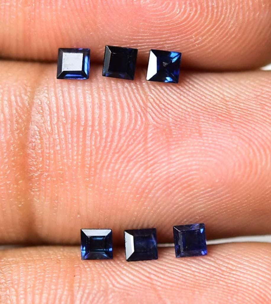 2 Pieces Natural Sapphire Faceted Gemstone Square Shape 2.5mm 2.7