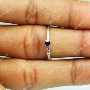 Blue Sapphire Sterling Silver Hammered Ring Gift for Her September Birthstone Gemstone Wedding Anniversary Engagement Rings C-R557 image 7