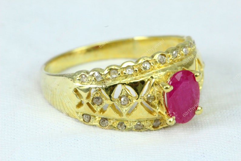 Natural Sapphire Ruby Emerald Opal Gold Vermeil Ring With Rose Cut Diamonds 925 Sterling Silver Rings Gem Stone Jewelry C-R308