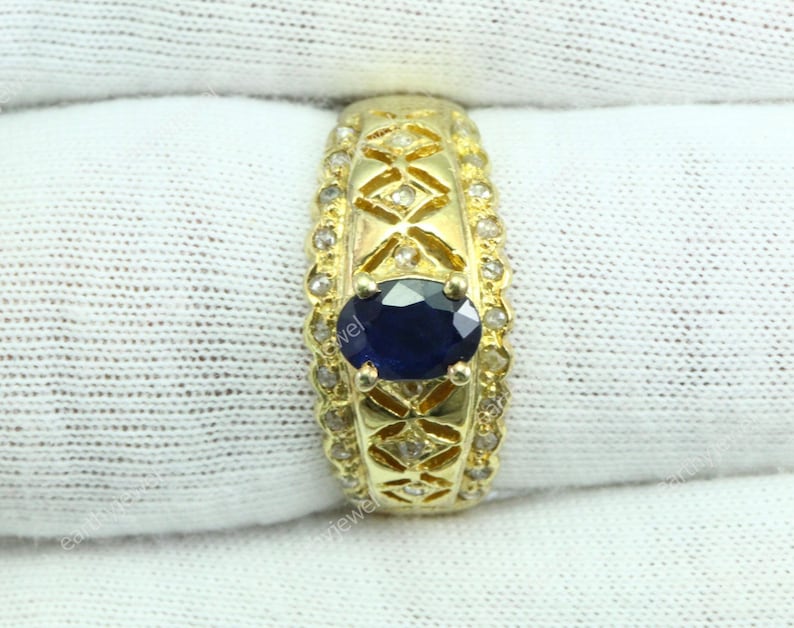 Natural Sapphire Ruby Emerald Opal Gold Vermeil Ring With Rose Cut Diamonds 925 Sterling Silver Rings Gem Stone Jewelry C-R308