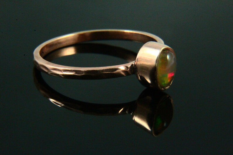 Gem Stone Jewelry Rose Gold Plated Gold Ring Natural Ethiopian Opal Ring Hammered Gemstone Rings Opal Ring
