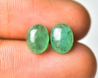 2 piezas de cabujón de esmeralda natural de 6,5 x 8,5 mm, forma ovalada, auténticas piedras preciosas de esmeralda sueltas, cabujones lisos, piedras preciosas J-468