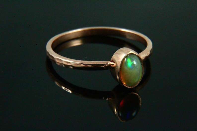 Gem Stone Jewelry Rose Gold Plated Gold Ring Natural Ethiopian Opal Ring Hammered Gemstone Rings Opal Ring