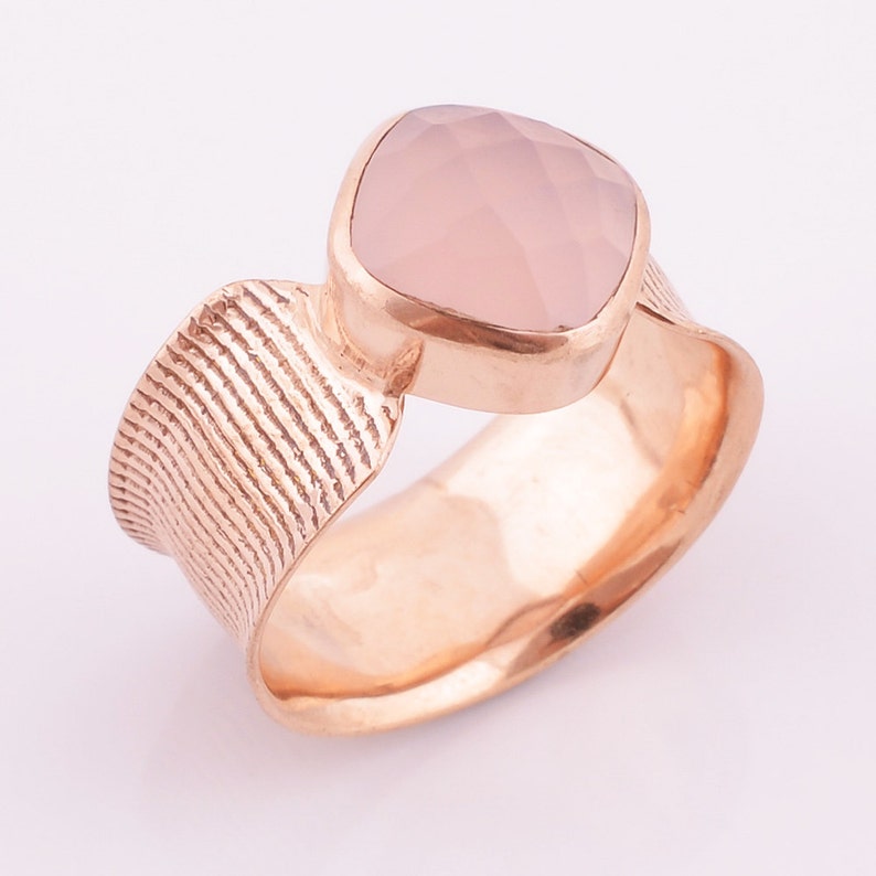 Gemstone Ring Gemstone Jewelry Rose Gold Ring Engraved Ring Rose Gold Plated Natural Pink Chalcedony Ring Chalcedony Ring
