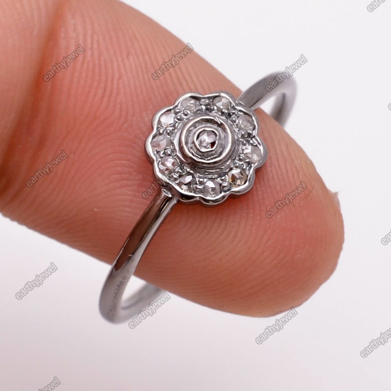 Natural Diamond Ring Handmade Band 925 Sterling Silver Rose Cut Real Diamonds Rings Gemstone Jewelry C-R102