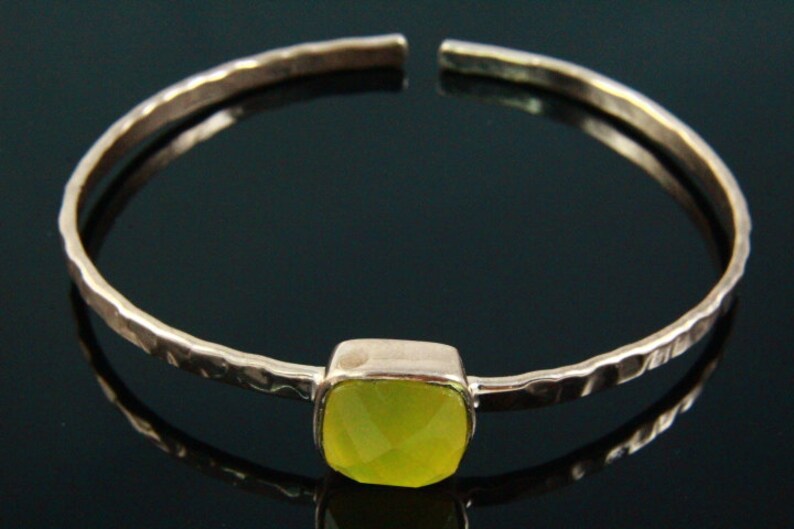 Gemstone Hammered Bangle Gemstone Jewelry Chalcedony Bangle 18K Rose Gold Plated Natural Yellow Chalcedony Bracelet Rose Gold Bangle