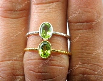 Natural Peridot 925 Sterling Silver Ring Gift For Her August Month Gemstone Jewelry Anniversary Gift C-R268