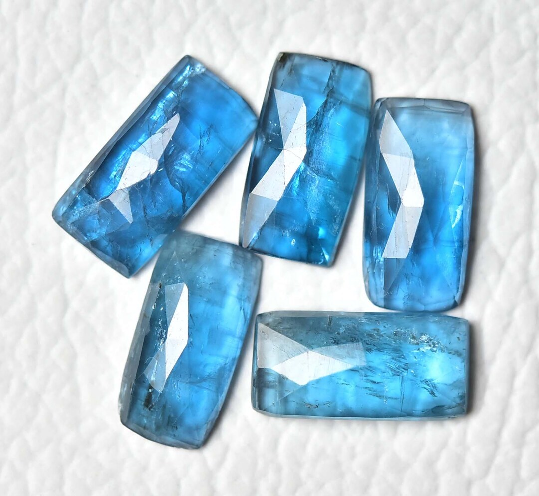 2 Pieces Natural Teal Blue Kyanite Faceted Loose Gemstone 7x14mm ...