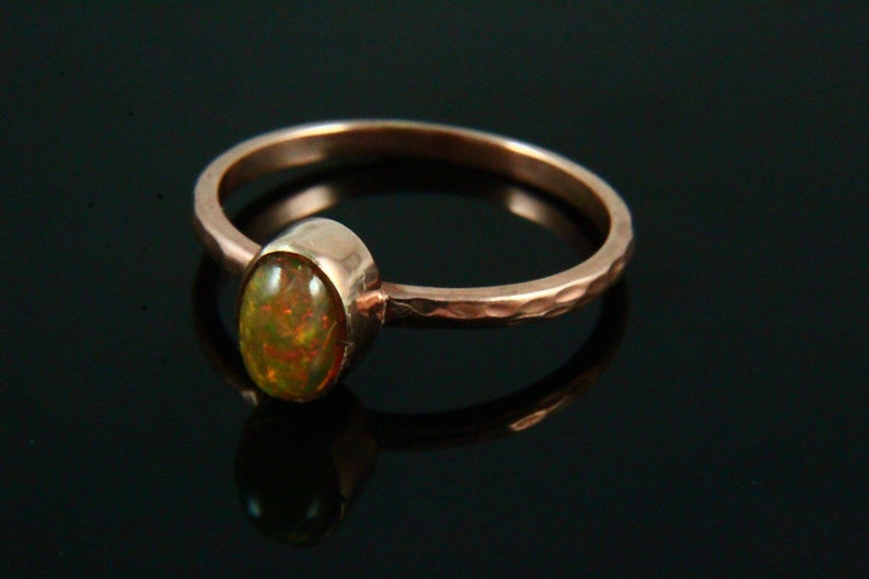 Gem Stone Jewelry Rose Gold Plated Gold Ring Natural Ethiopian Opal Ring Hammered Gemstone Rings Opal Ring