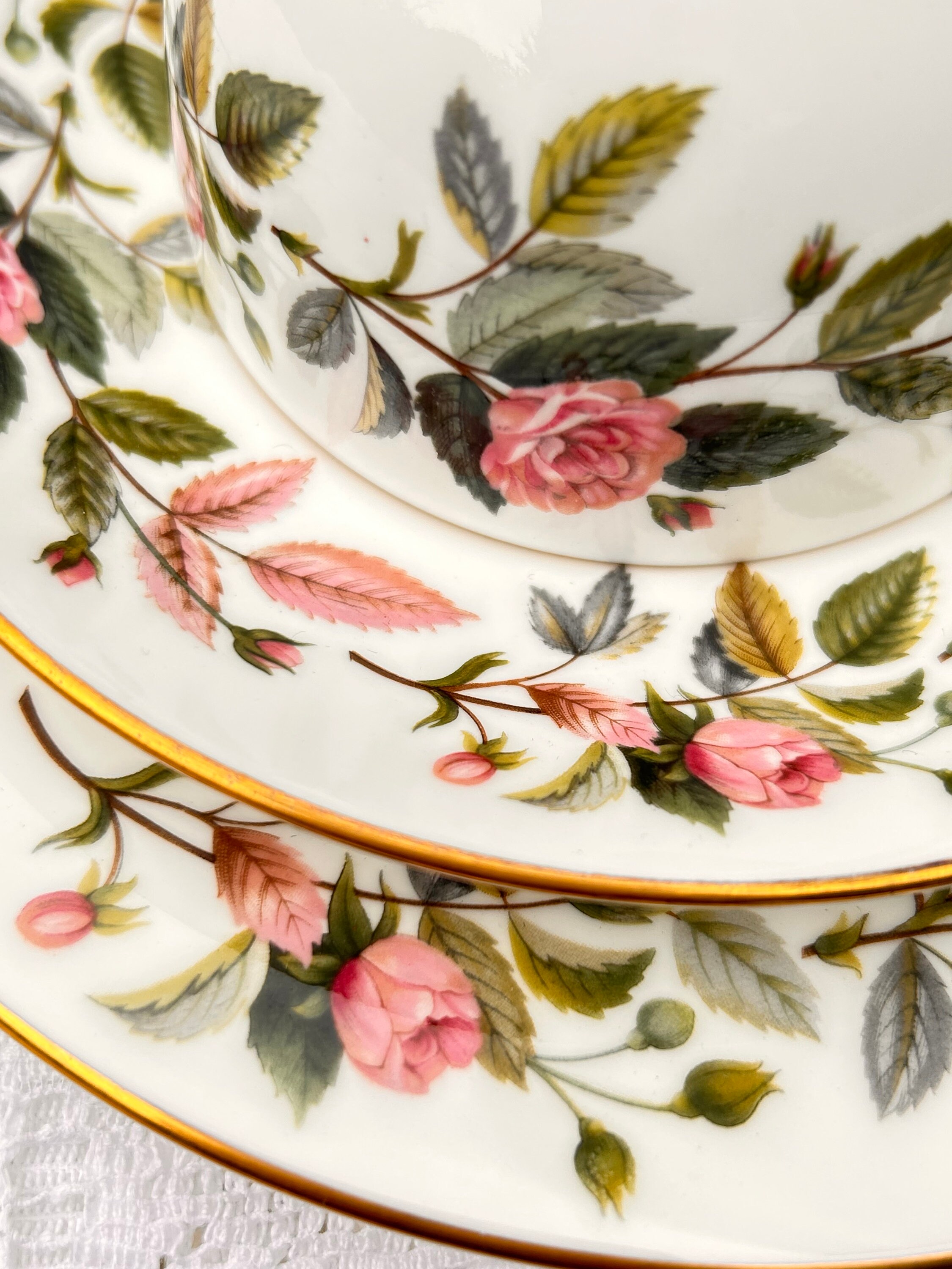 Vintage Wedgwood Pink Rose Tea Cup Trio, English Bone China 