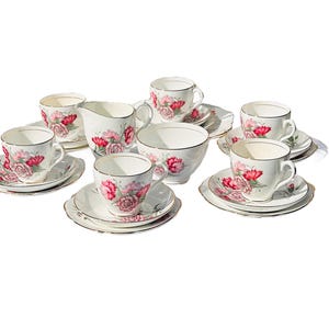 Vintage Tea Set of  Pink Carnation Flowers -English afternoon tea china by the Diamond China Company