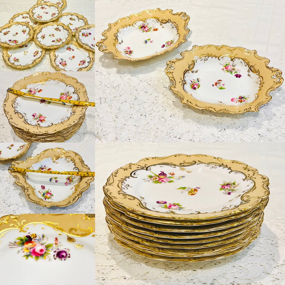 Antique Dessert Plates & Dishes Rockingham China England Pink Rose ...