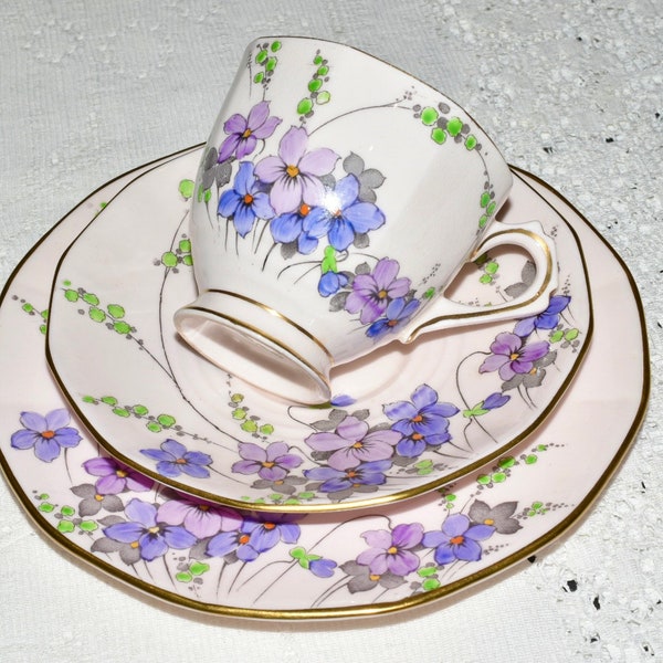 Tuscan China pink teacup saucer trio