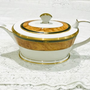Noritake Teapot in the Cabot Pattern number 9785 Mid Century White Brown Marble