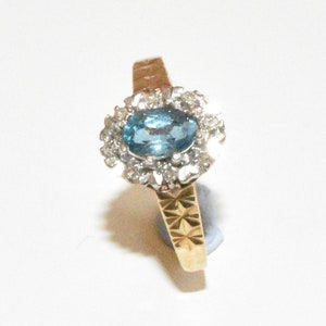 Ladies Jeweller 9ct Gold Dress Ring Size N UK Blue and White Stones  Hallmarked
