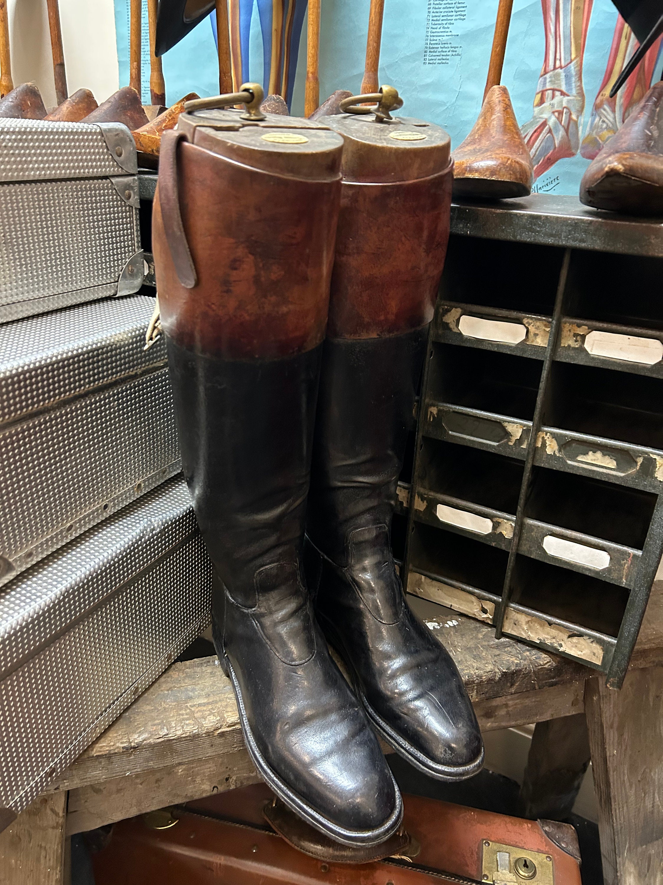 Antique Original WW1 Era US Cavalry Riding Boots with Boot Trees and Boot  Hooks