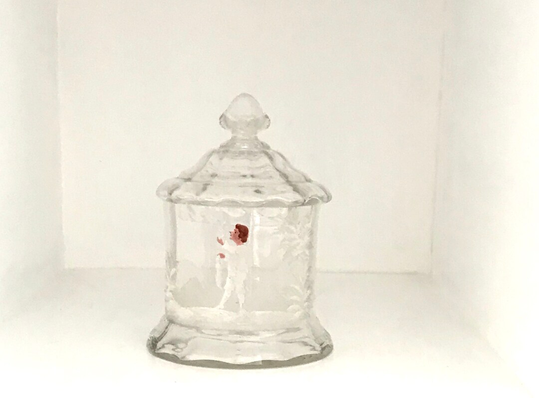 Vintage Glass Cookie Jar & Lid Etsy