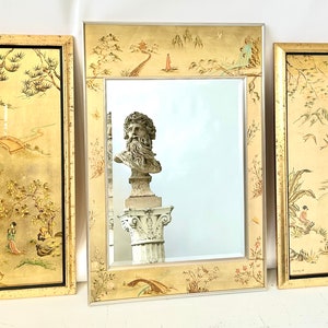 RARE Triple Gold Leaf Chinoiserie Mirror by La Barge aTriptych Set American circa 1980 Wall Interior Decoration Panels & Mirror Gold Leaf