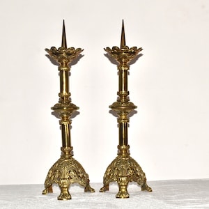 Victorian Candlesticks  A Pair of Tall Antique Cast Brass Pricket Candlesticks