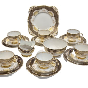 Edwardian English Bone China  Blue White Gold Tea Set Art Deco design by Tuscan China, Vintage  from England for Afternoon Tea