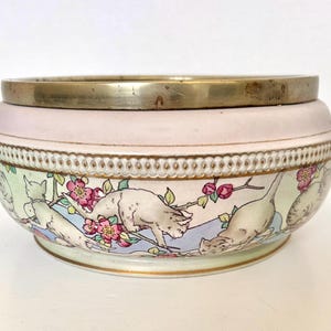 Rare Foley China Decorative Bowl of &quot;Cats in Branches&quot; with  Pink & Purple Hues, Rimmed