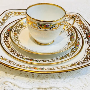 Royal Albert Early Crown China Teacup Saucer Trio set and matching cake plate