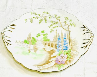 Pretty Art Deco  Cake Plate hand painted Vintage Afternoon Tea China pattern Arcadia Salisbury China England Cake/Bread/Serving Plate