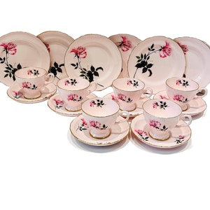 Pink Vintage Tea Set by Tuscan China England Handpainted floral afternoon tea china