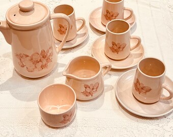 Honiton Vintage Pink Pottery Coffee Set from Honiton Devon England Cups Coffee Pot