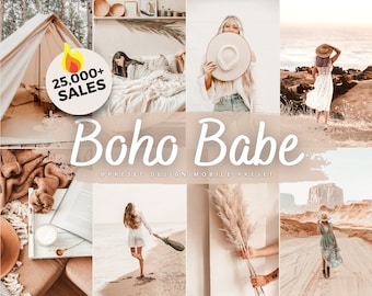 19 préréglages Boho Babe Lightroom pour mobile et ordinateur de bureau, blogueur beige crémeux et filtres photo Instagram, préréglage de tons clairs et chauds