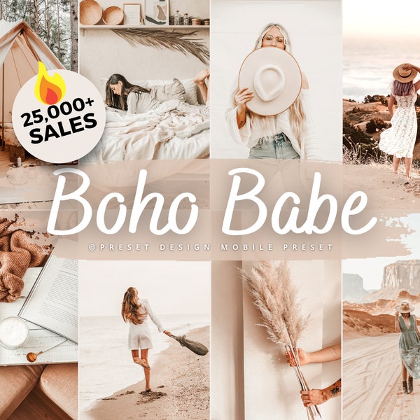 19 Boho Babe Lightroom Presets for Mobile and Desktop, Creamy Beige Blogger and Instagram Photo Filters, Light Bright and Warm Tone Preset