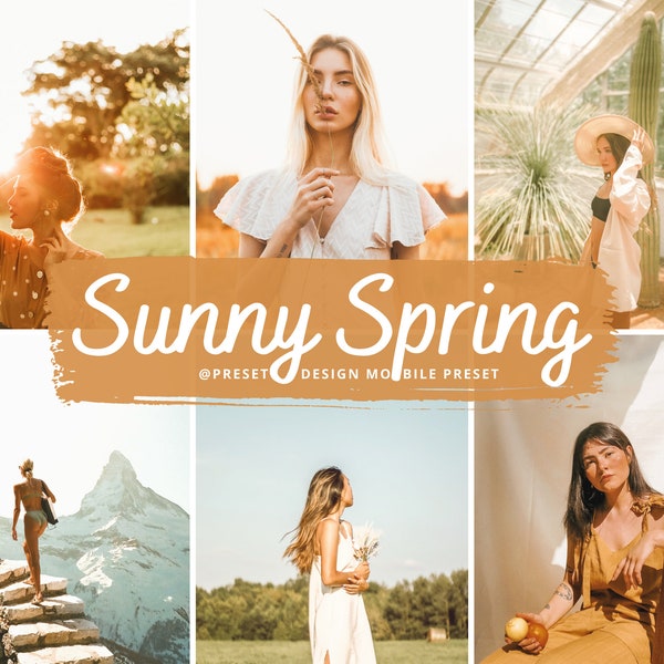10 sunny spring mobile lightroom preset, sunny day photo editing filter for blogger influencer, golden sun preset for instagram, warm filter