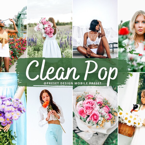 10 Mobile Lightroom Presets CLEAN POP, Instagram presets, Lightroom mobile presets, Bright and Airy Blogger presets, Lifestyle presets, dng