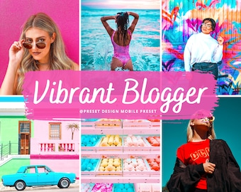 10 Mobile Lightroom Presets, VIBRANT Color Pop Preset, Colorful Blogger Presets for Influencer, Bright Instagram Filters, Pink Summer Travel