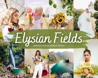 10 ajustes preestablecidos de Lightroom móvil de Elysian Fields, ajustes preestablecidos de influencers estéticos de primavera, filtros de edición de fotos de primavera natural y aireada, estética floral
