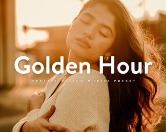 14 predefinições do Lightroom Golden Hour para dispositivos móveis e desktop, predefinições quentes do pôr do sol, filtro de edição de fotos com brilho dourado, estética do Instagram