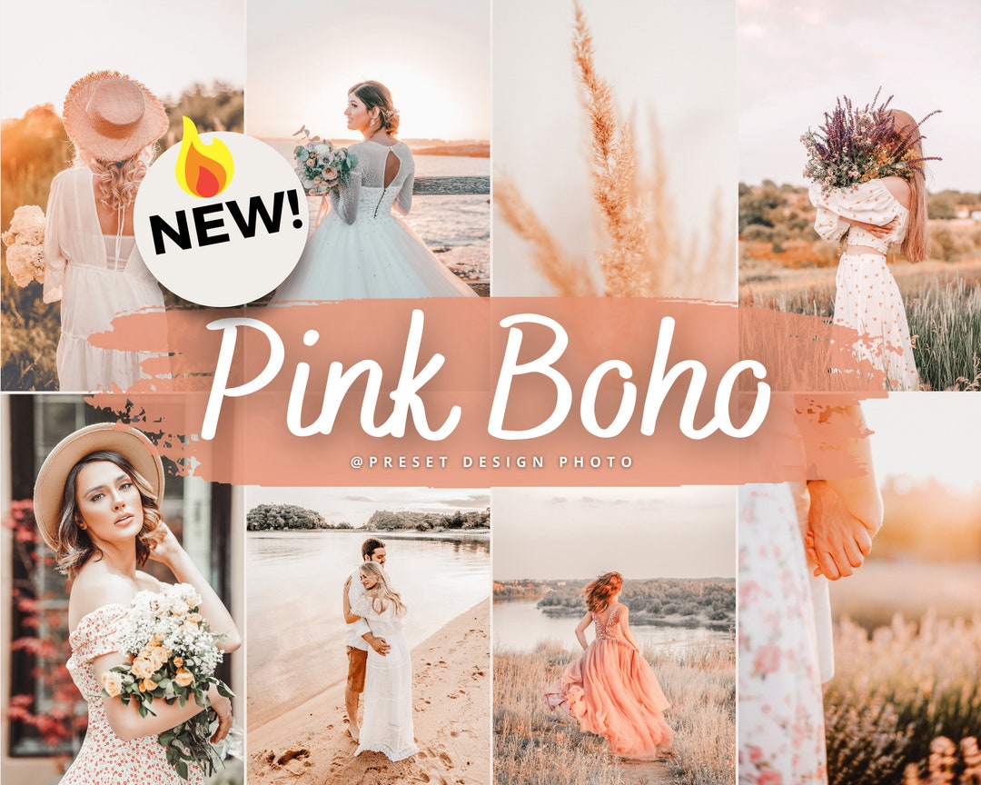 14 Pink Boho Lightroom Mobile Presets, Bohemian Chic Photo Editing for